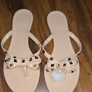 Studded Bow  Studded Bow Sandal - Nude Beige New Size 8